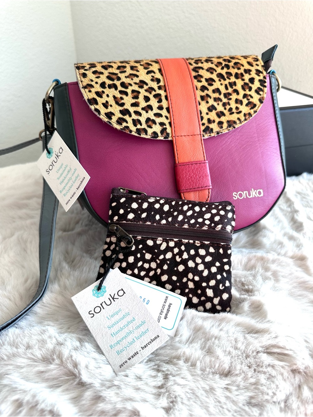 SORUKA Leather Dream Medium Crossbody & wallet NWT leopard print